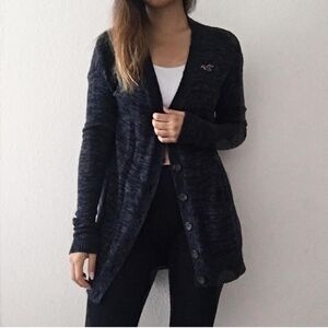 HOLLISTER Navy Blue Gradient Knit Button Front Cardigan‎ Sweater Logo S Casual